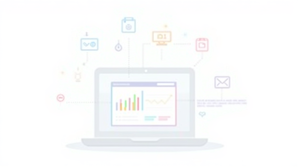 Colorful graphic of a laptop, charts, and affiliate links connecting a website to various online stores.