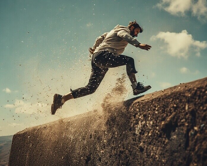 Man jumping over Wall