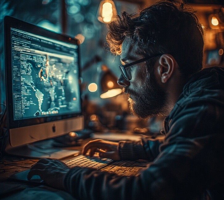 Man on His computer building a Website Landing Page